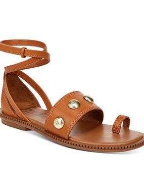 Zodiac Women’s Tan Leather Ankle-Wrap Sandal with Gold Studs